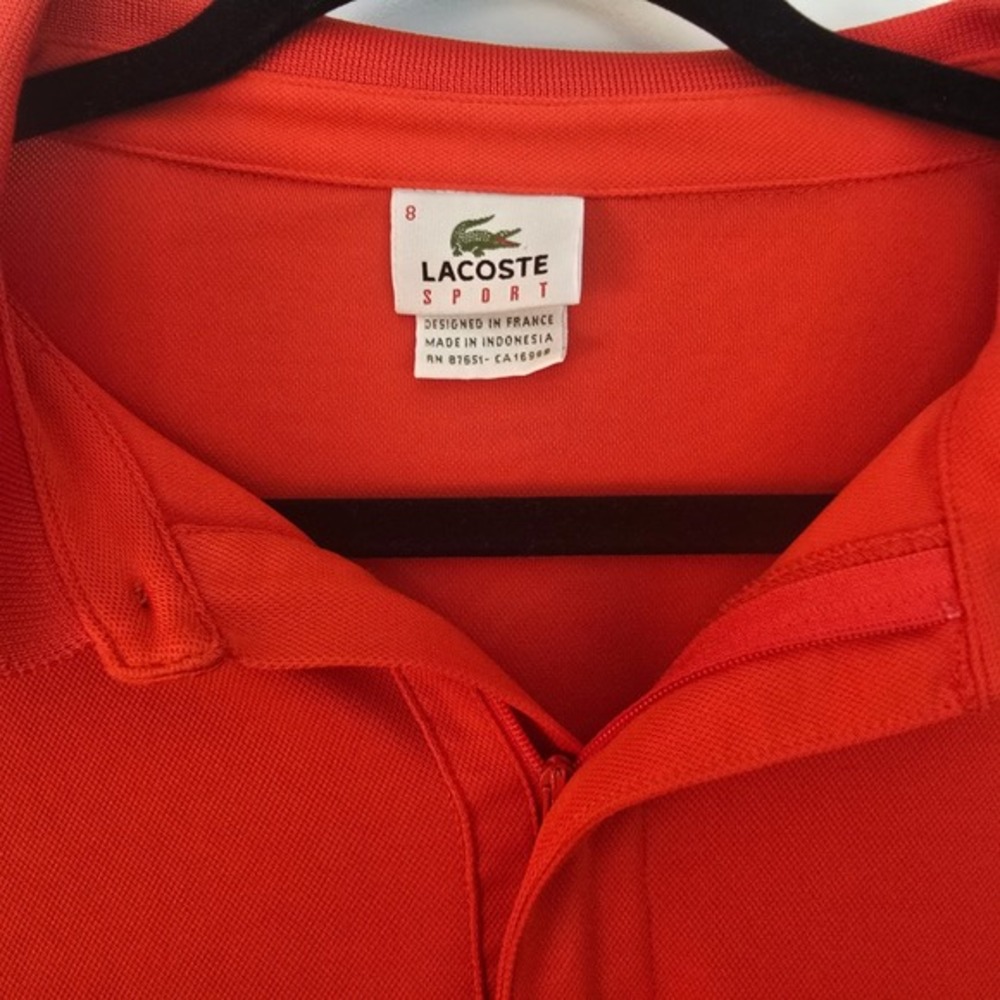 Lacoste Sport Mens Orange Tipped Collar Polo Shirt Size 8 FC‎ 5962 - Picture 5 of 13